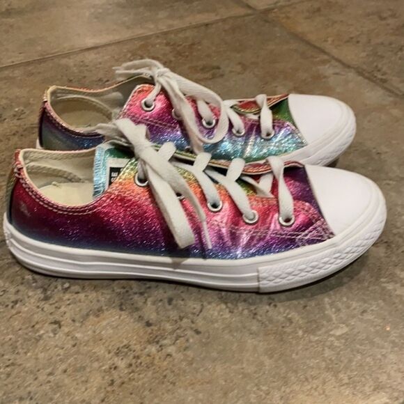 Converse All Star Pink Glitter Drip Low Top Sneakers Girls Junior 2 Rainbow - Picture 12 of 12